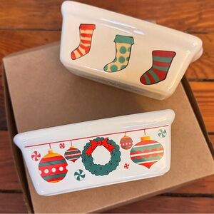 Two Holiday Themed Ceramic Mini Loaf Pans Stockinggs & Wreaths Garden Ridge